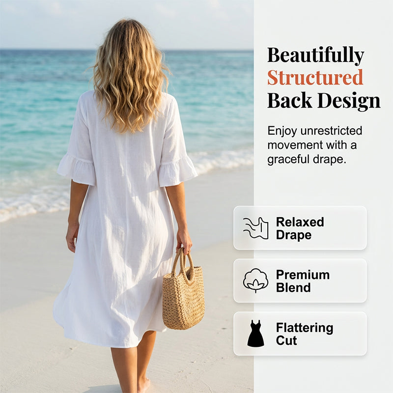 Women’s Solid Color Ruffle Sleeve Midi Dress