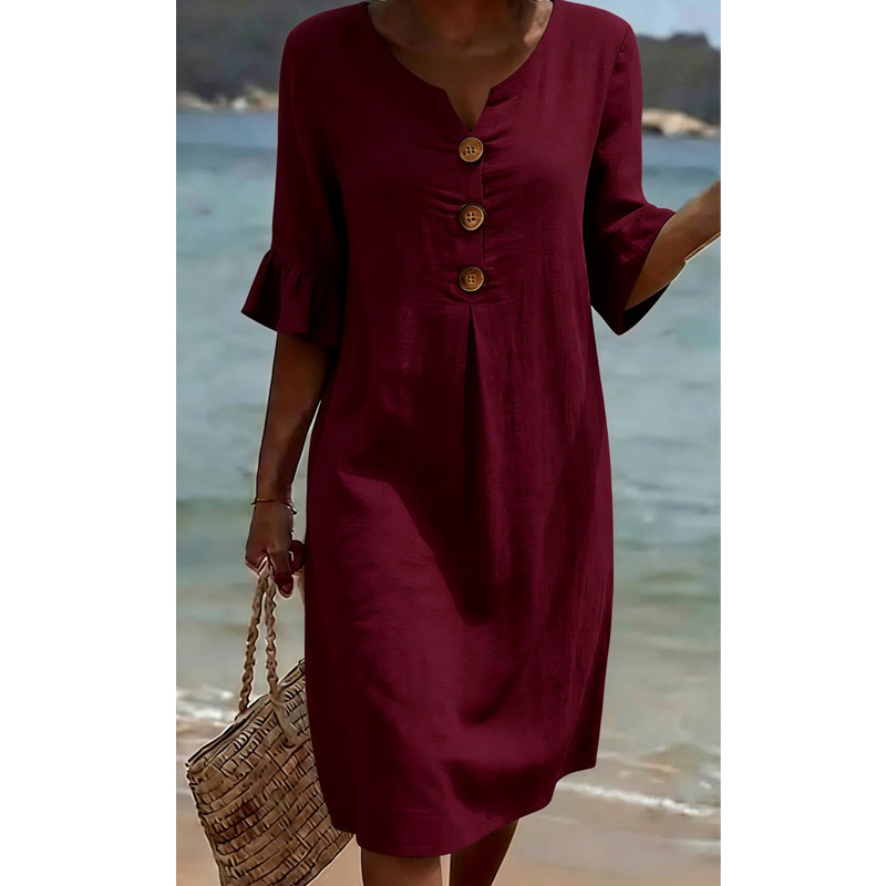 Women’s Solid Color Ruffle Sleeve Midi Dress