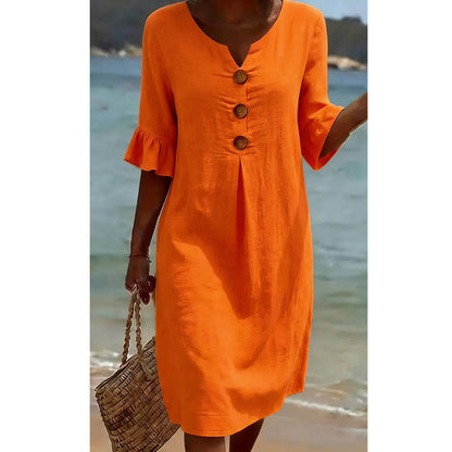 Women’s Solid Color Ruffle Sleeve Midi Dress