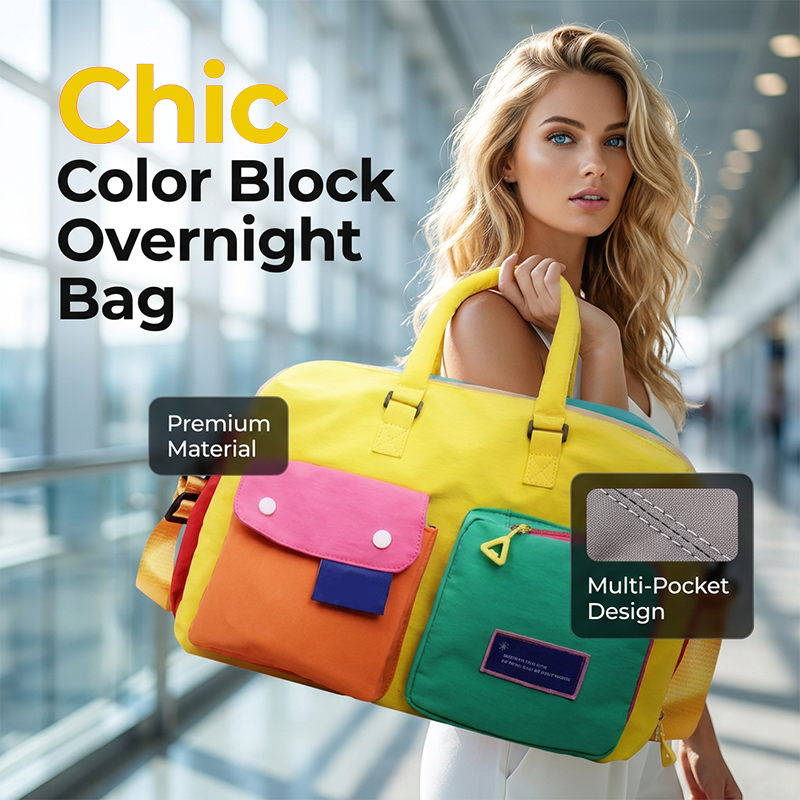 🎒 LIMITED-TIME 49% OFF! 💥 Casual Color Block Overnight Bag – Dual Front Compartments, Durable Fabric, Versatile ✨