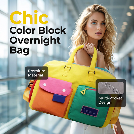🎒 LIMITED-TIME 49% OFF! 💥 Casual Color Block Overnight Bag – Dual Front Compartments, Durable Fabric, Versatile ✨