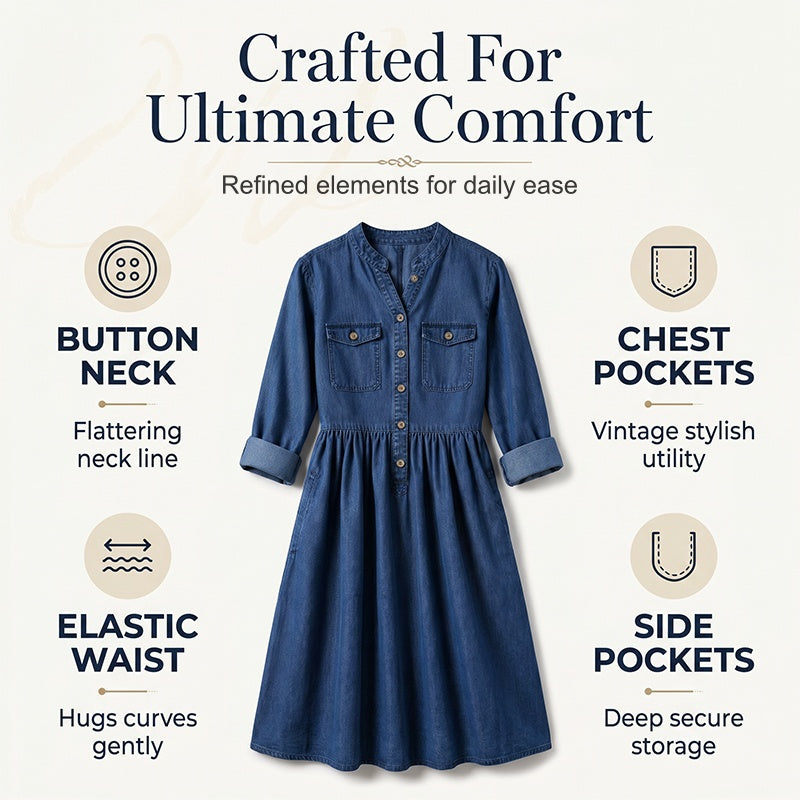 Women's Plus Size Button-Up Denim Maxi Dress