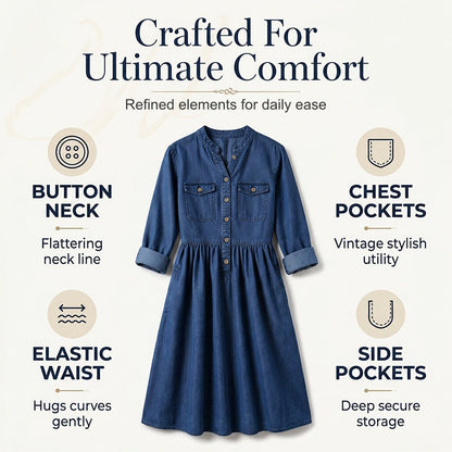 Women's Plus Size Button-Up Denim Maxi Dress