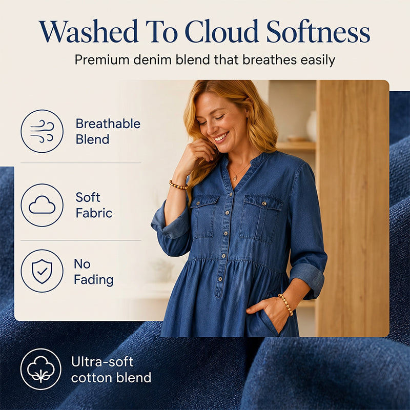 Women's Plus Size Button-Up Denim Maxi Dress