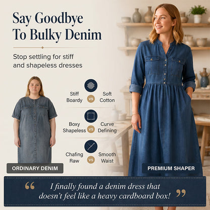 Women's Plus Size Button-Up Denim Maxi Dress