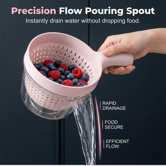 Double-Layer Fruit Washing Basket with Handle and Pour Spout