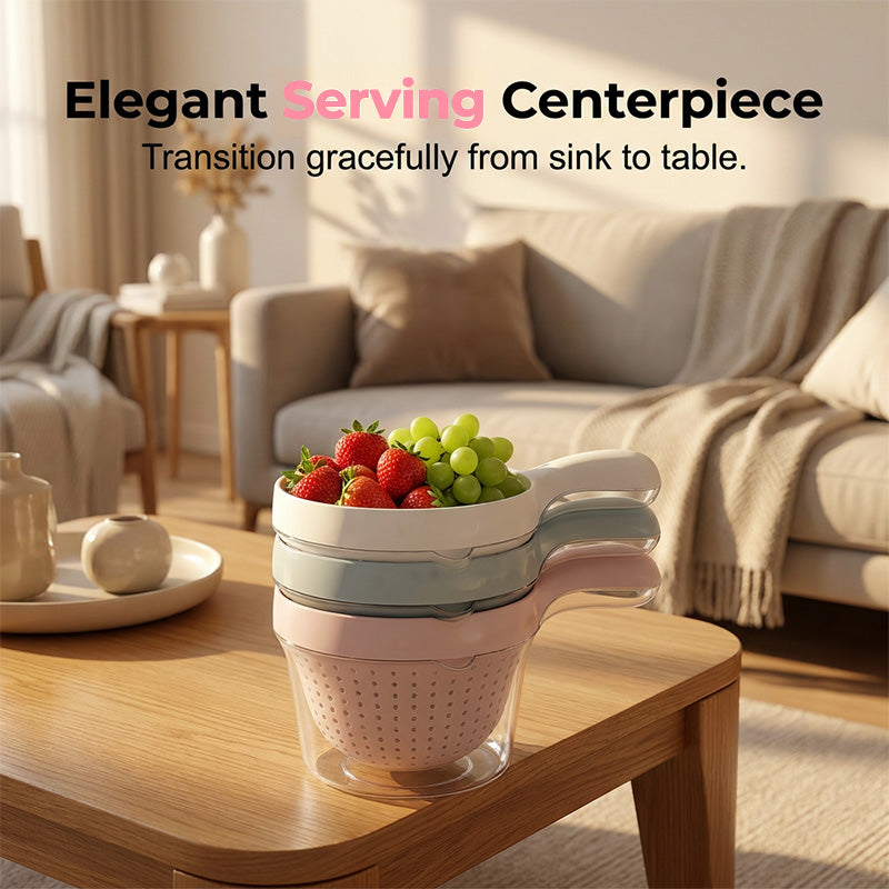 Double-Layer Fruit Washing Basket with Handle and Pour Spout