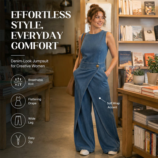 Women's Sleeveless Asymmetric Wrap Denim Jumpsuit