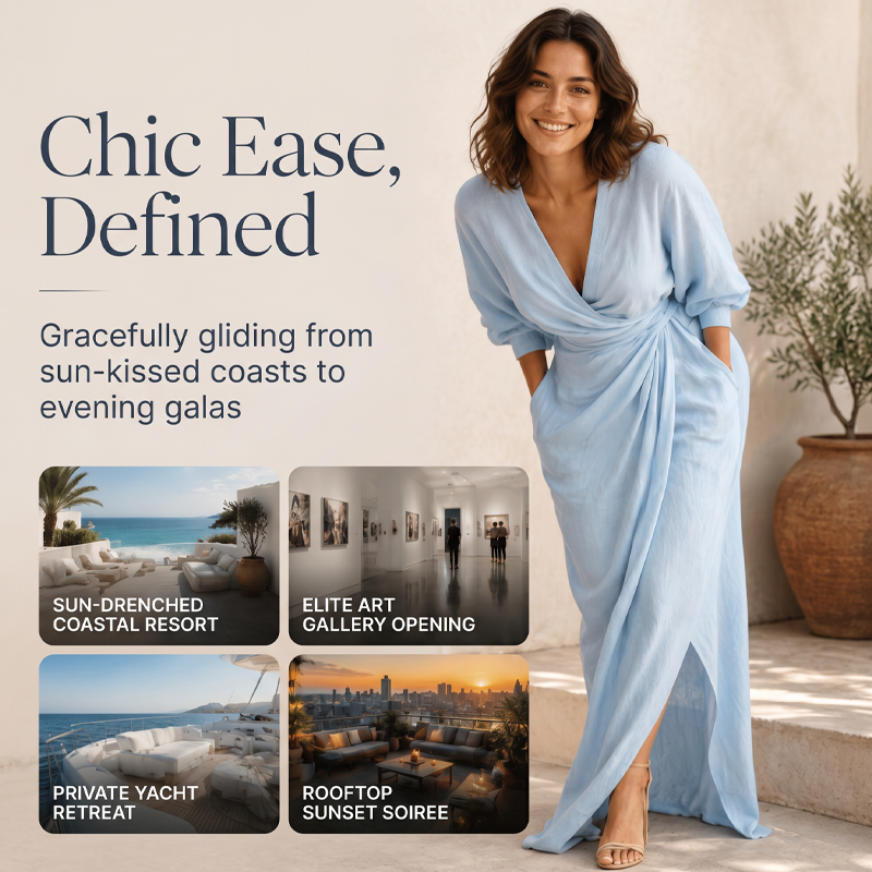 Women's Elegant V-Neck Wrap Maxi Dress