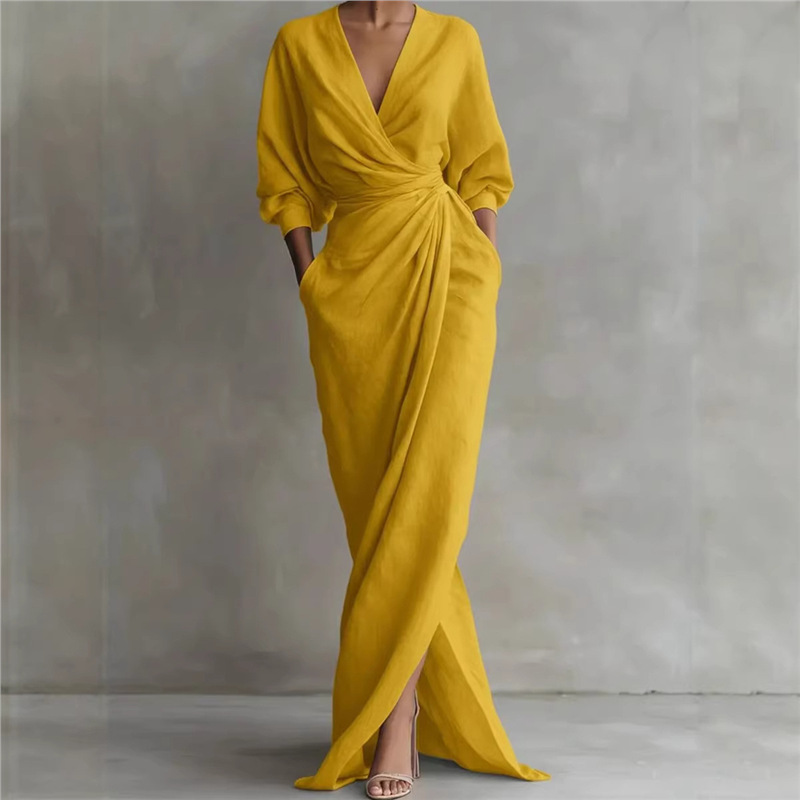 Women's Elegant V-Neck Wrap Maxi Dress