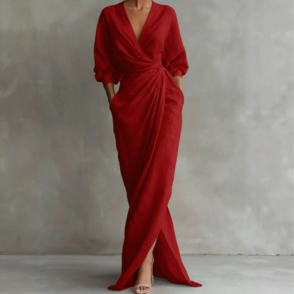 Women's Elegant V-Neck Wrap Maxi Dress