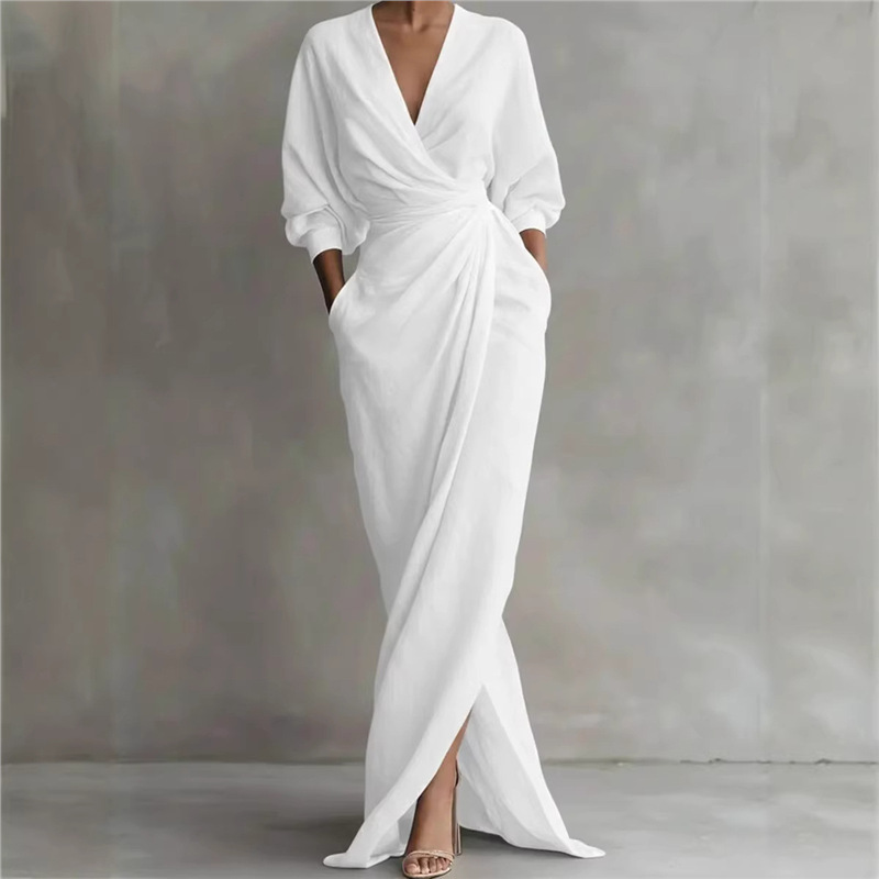 Women's Elegant V-Neck Wrap Maxi Dress