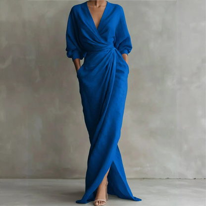 Women's Elegant V-Neck Wrap Maxi Dress