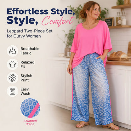 Women's Loose Top & Leopard Print Pants Set