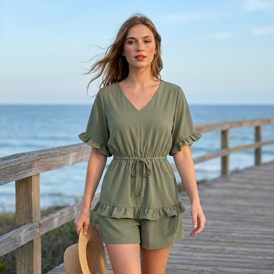 👗 50% OFF NOW! 🌸 Women's Casual V-Neck Romper – Flowy & lightweight – Perfect for beach days or summer parties – easy, breezy one-piece style ✨🌊