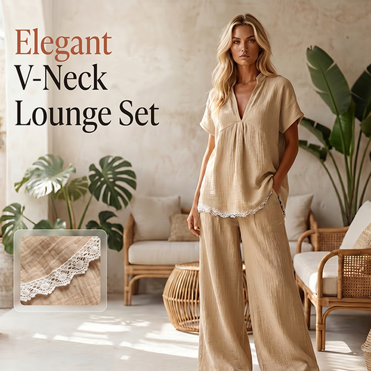 Women's V-Neck Top and Wide-Leg Pants Lounge Set