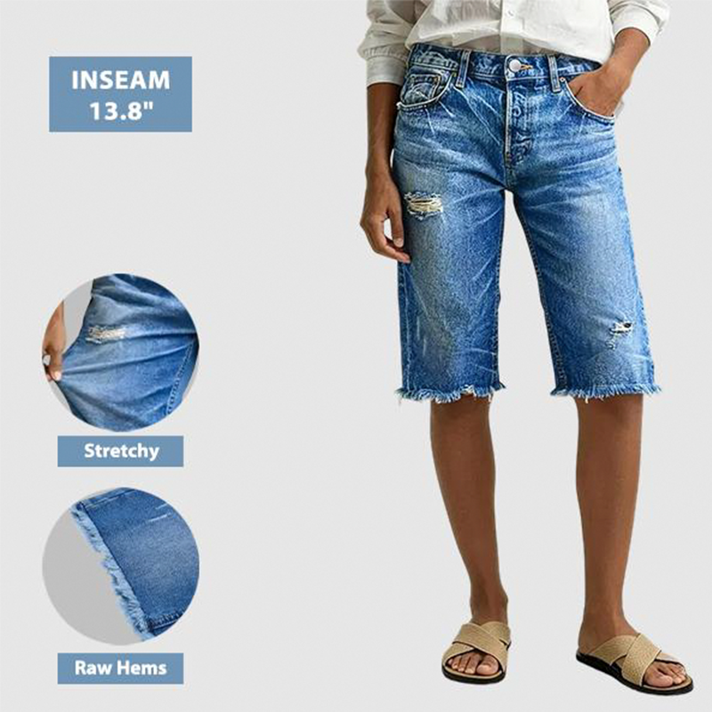 📢📢50% OFF !! ⏰Women's Casual Distressed Denim Bermuda Shorts👖