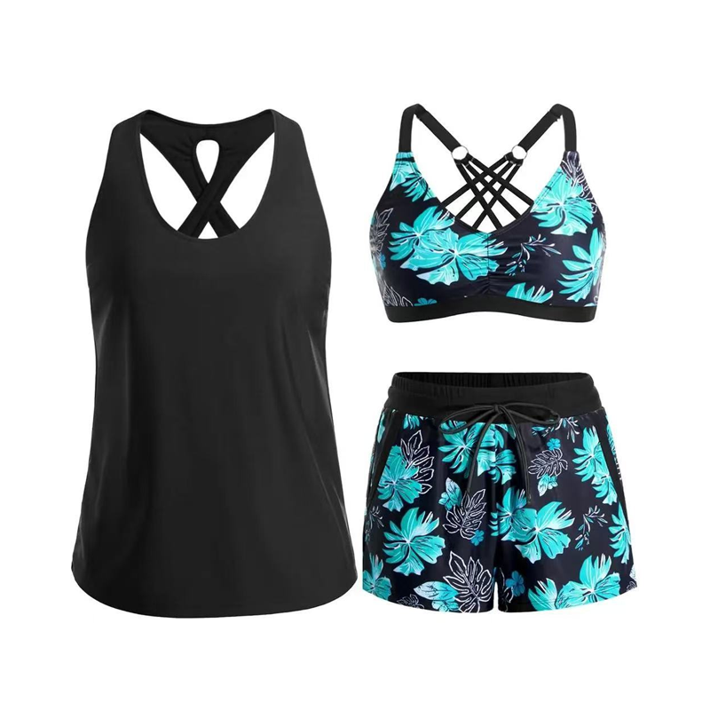 Women's 3-Piece Swimsuit Tankini Set with Shorts