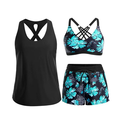 Women's 3-Piece Swimsuit Tankini Set with Shorts