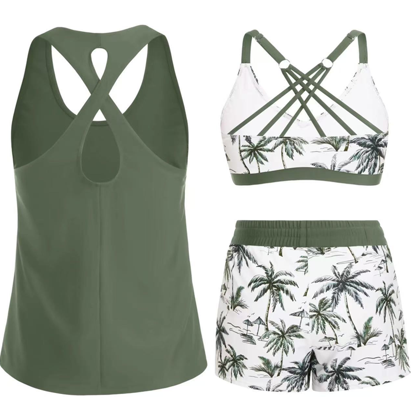 Women's 3-Piece Swimsuit Tankini Set with Shorts