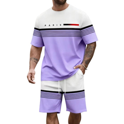 Men's Letter Print Short-Sleeve Shorts Set