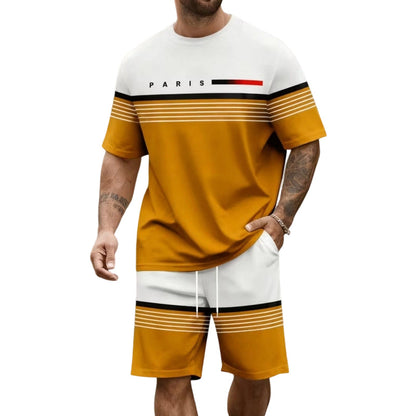 Men's Letter Print Short-Sleeve Shorts Set