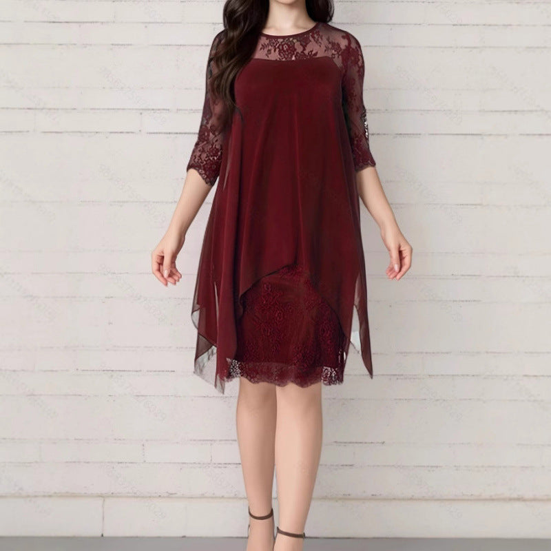 📢📢49% OFF !! ⏰Women's Elegant High-Low Hem Lace Overlay Dress🌺