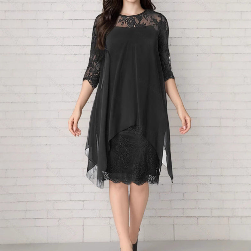 📢📢49% OFF !! ⏰Women's Elegant High-Low Hem Lace Overlay Dress🌺