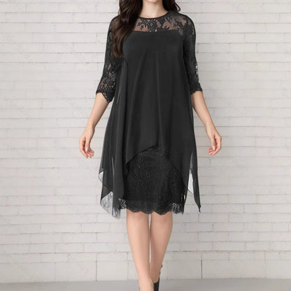 📢📢49% OFF !! ⏰Women's Elegant High-Low Hem Lace Overlay Dress🌺
