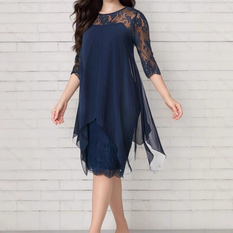 📢📢49% OFF !! ⏰Women's Elegant High-Low Hem Lace Overlay Dress🌺