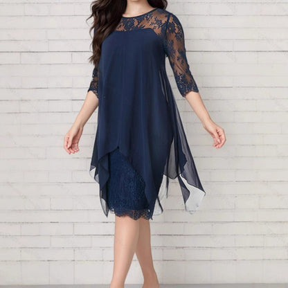 📢📢49% OFF !! ⏰Women's Elegant High-Low Hem Lace Overlay Dress🌺
