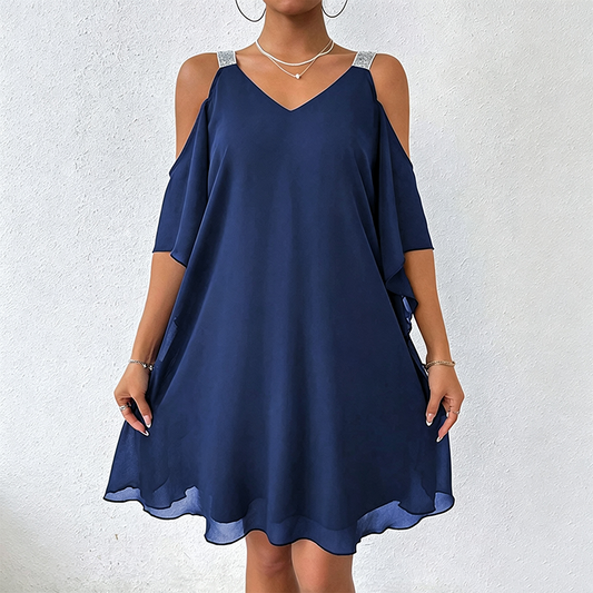 Women's Flowy Cold-Shoulder V-Neck Dress