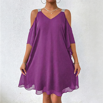 Women's Flowy Cold-Shoulder V-Neck Dress