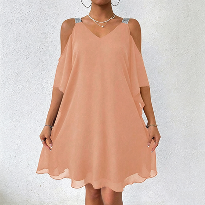 Women's Flowy Cold-Shoulder V-Neck Dress