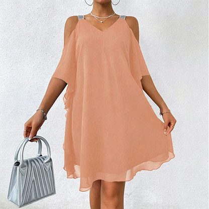 Women's Flowy Cold-Shoulder V-Neck Dress