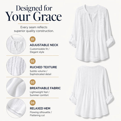 Women's Casual V-Neck Tie Pleated Top