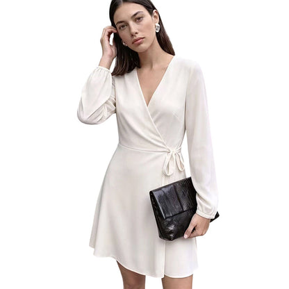 Women Elegant Solid Color Wrap Dress
