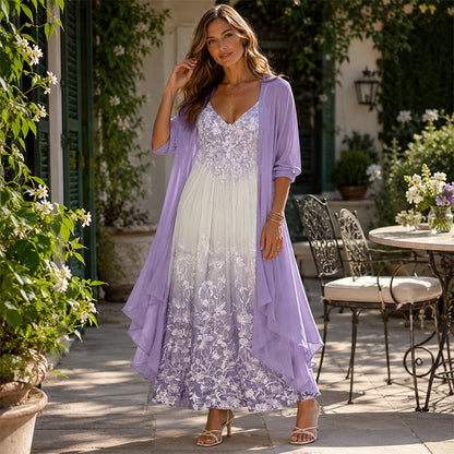 Elegant and Flowy Dress with Cardigan