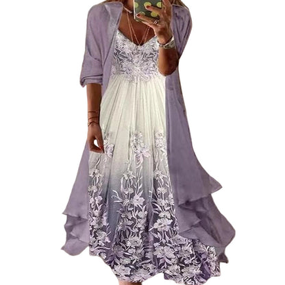Elegant and Flowy Dress with Cardigan