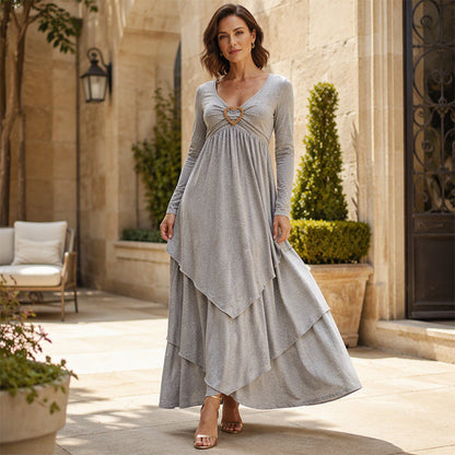 Women's Solid Color Tiered Hem Casual Dress