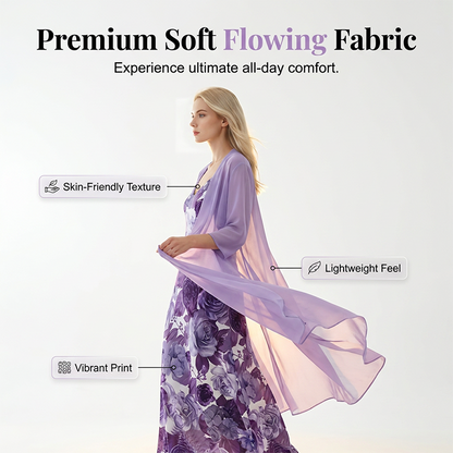 🌸Women's Flowy Printed Dress with Cover-Up Set – Your Perfect Holiday Outfit✨