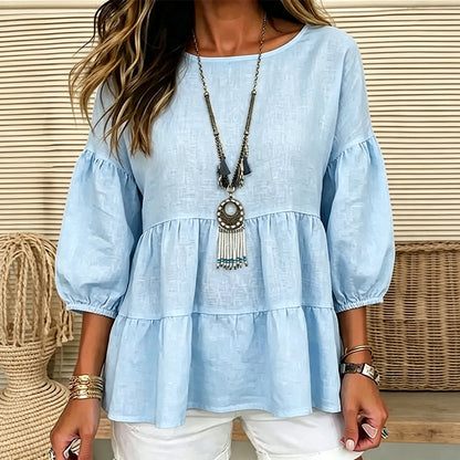 Women's Summer Lantern Sleeve Tiered Ruffle Blouse