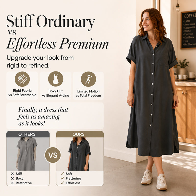 Loose-Fit Denim Dress with Button Placket – Timeless Wardrobe Staple for Weekends or Travel 🍃