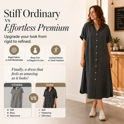 Loose-Fit Denim Dress with Button Placket – Timeless Wardrobe Staple for Weekends or Travel 🍃