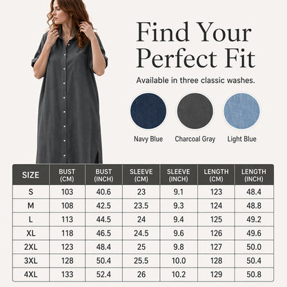 Loose-Fit Denim Dress with Button Placket – Timeless Wardrobe Staple for Weekends or Travel 🍃