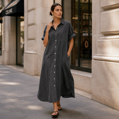 Loose-Fit Denim Dress with Button Placket – Timeless Wardrobe Staple for Weekends or Travel 🍃
