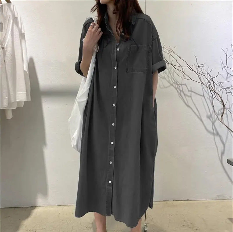 Loose-Fit Denim Dress with Button Placket – Timeless Wardrobe Staple for Weekends or Travel 🍃
