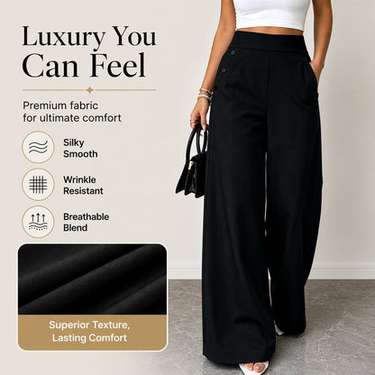 Women's High-Waisted Wide-Leg Pants with Side Buttons
