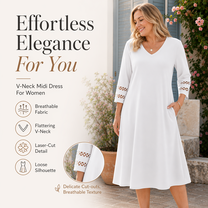 Women's Casual V-Neck Midi Dress