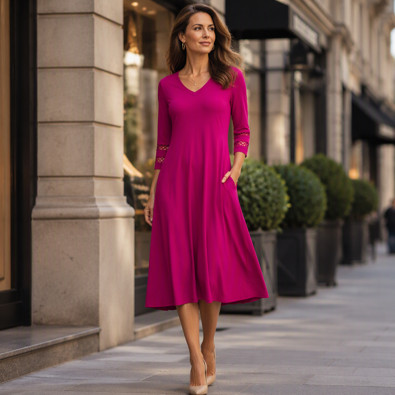 Women's Casual V-Neck Midi Dress